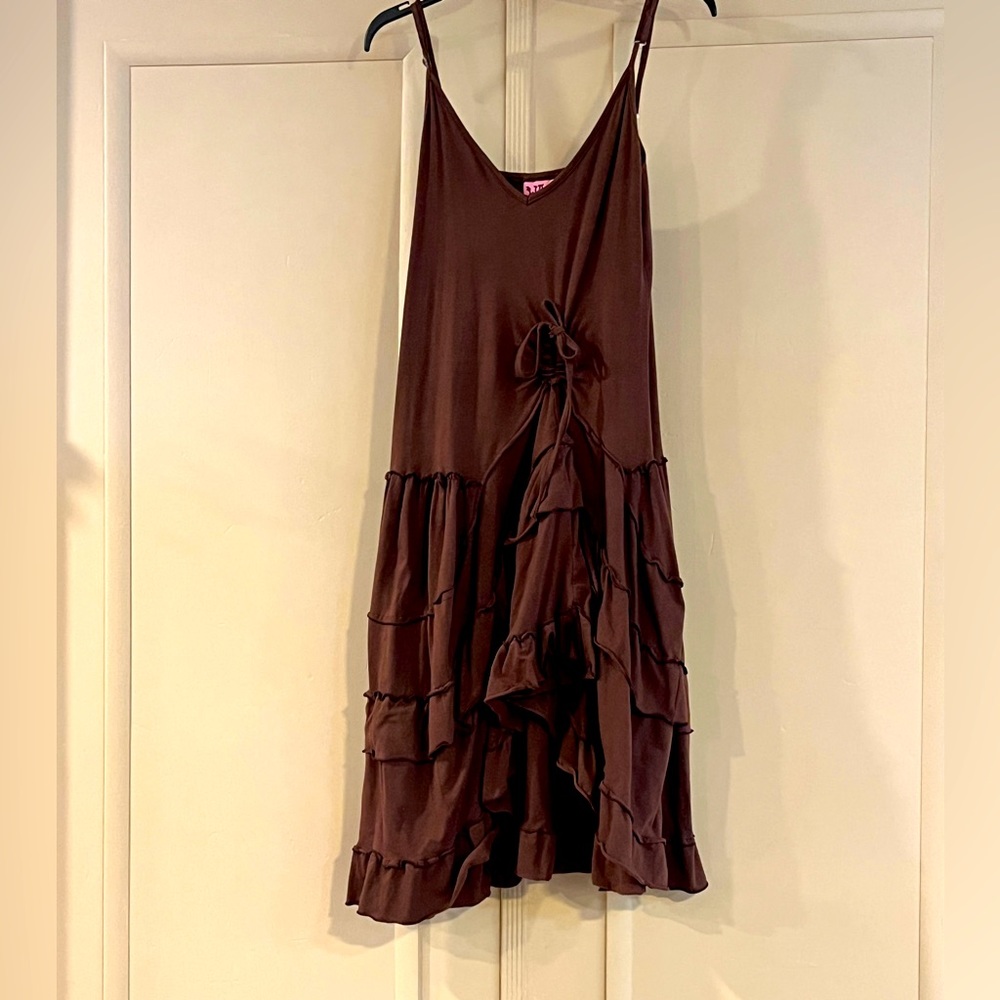 Want! Cotton dress with ruffles and rouched hem